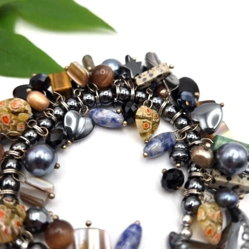 Handmade Stretch Bracelet Turquoise Pearl Shell Jasper Sodalite Millefiori Glass